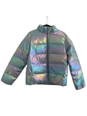 J.CREW CREWCUTS Kids Iridescent Puffer Jacket Shimmer Silver NEW Size XXL